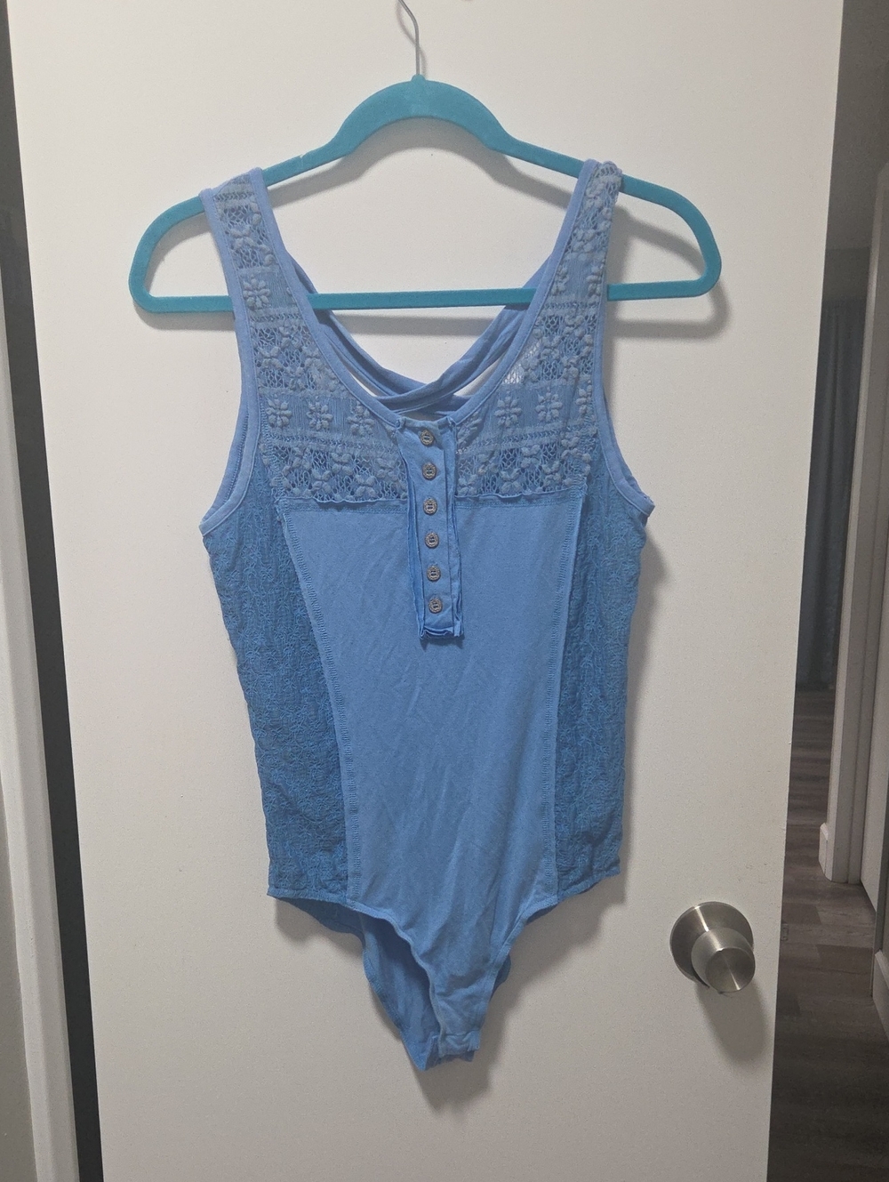 POL Light Blue Lace-Trim Bodysuit